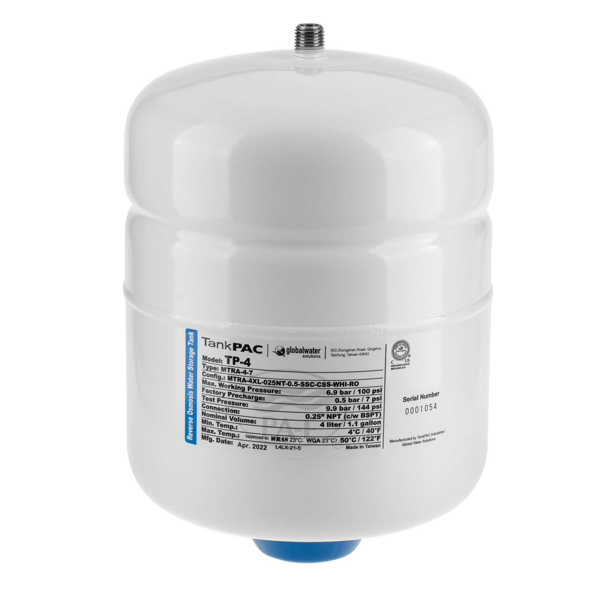 Накопительный бак TP-4 1 gal (4 л) TankPac metal  1/4'' NPT (кран в комплекте)