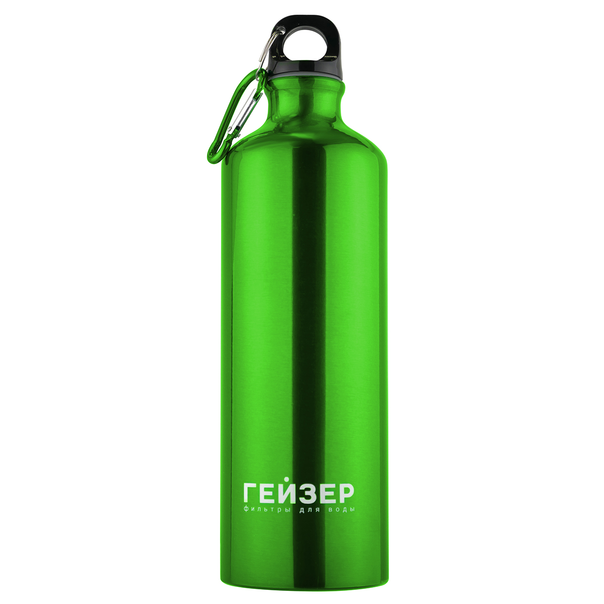 Бутылка для воды с карабином, зеленая, с логотипом Гейзер