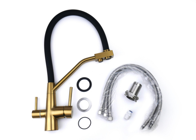 Смеситель с отдельным краном питьевой воды Гейзер Ниагара, желтый