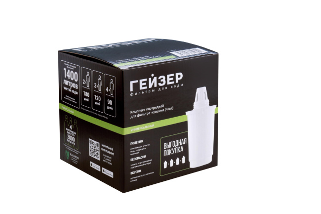 Комплект сменных картриджей Универсальный для фильтра кувшина "Гейзер" (4 штуки)