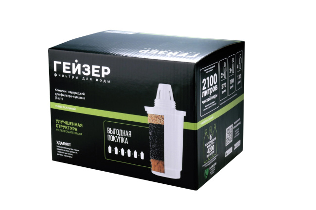 Комплект сменных картриджей Универсальный для фильтра кувшина "Гейзер" (6 штук)